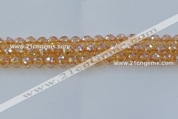 CNC653 15.5 inches 10mm faceted round plated natural white crystal beads