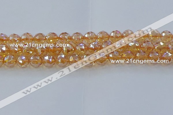CNC655 15.5 inches 14mm faceted round plated natural white crystal beads