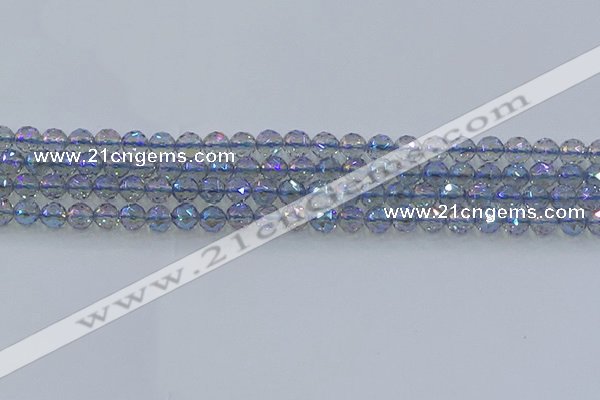CNC657 15.5 inches 6mm faceted round plated natural white crystal beads
