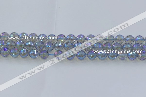 CNC659 15.5 inches 10mm faceted round plated natural white crystal beads