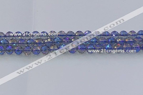 CNC665 15.5 inches 10mm faceted round plated natural white crystal beads