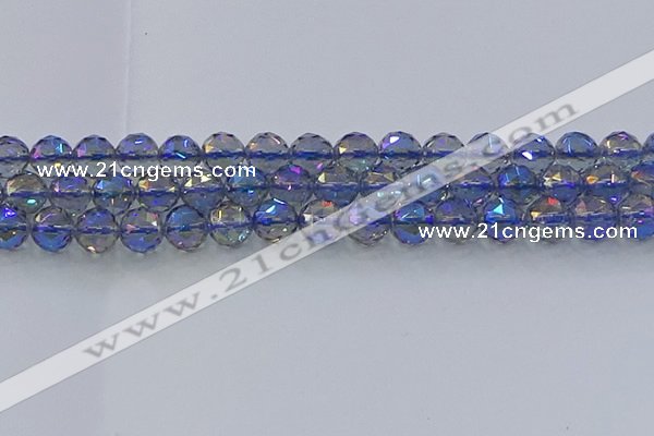 CNC666 15.5 inches 12mm faceted round plated natural white crystal beads