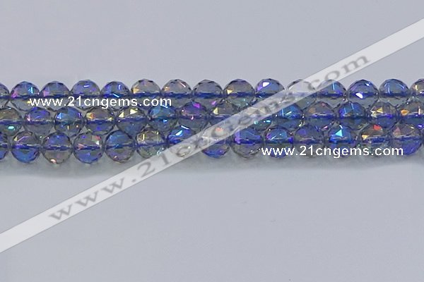 CNC667 15.5 inches 14mm faceted round plated natural white crystal beads