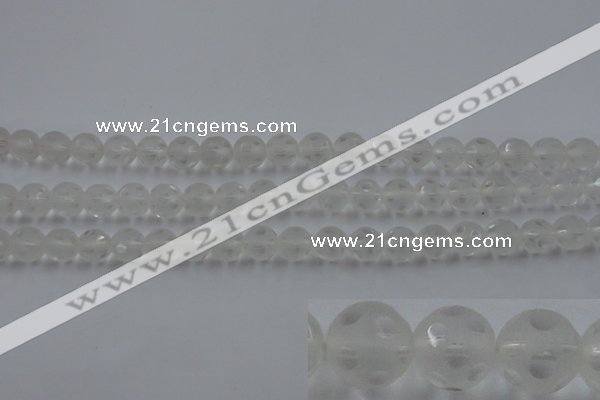 CNC82 15.5 inches 8mm carved round matte white crystal beads