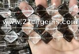 CNC825 15.5 inches 14*14mm diamond white crystal & smoky quartz beads