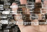 CNC827 15.5 inches 13*18mm rectangle white crystal & smoky quartz beads