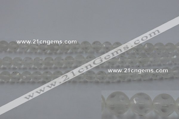 CNC83 15.5 inches 10mm carved round matte white crystal beads