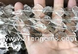 CNC834 14*14mm twisted diamond white crystal & smoky quartz beads