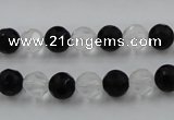 CNC86 15.5 inches 8mm carved round matte white crystal & black agate beads