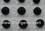 CNC87 15.5 inches 10mm carved round matte white crystal & black agate beads