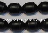 CNE17 15.5 inches 12*16mm barrel black stone needle beads wholesale