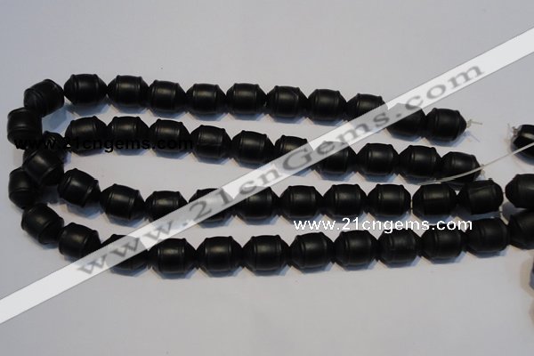 CNE17 15.5 inches 12*16mm barrel black stone needle beads wholesale