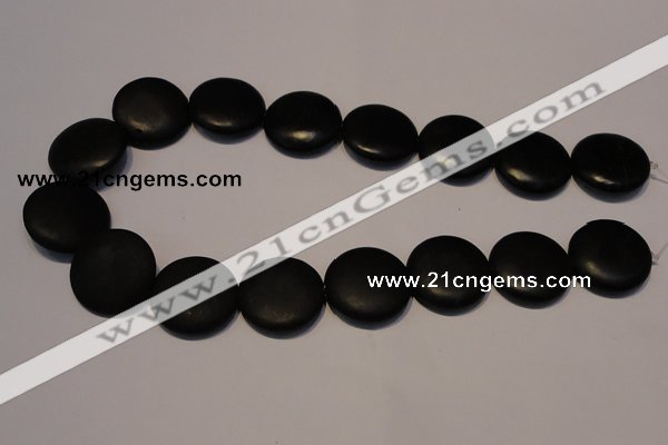 CNE19 15.5 inches 20mm flat round black stone needle beads wholesale