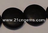 CNE20 15.5 inches 25mm flat round black stone needle beads wholesale