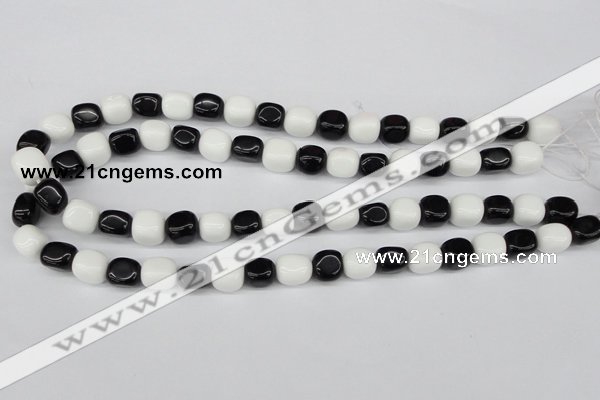 CNG02 15.5 inches 9*12mm nuggets black & white agate beads