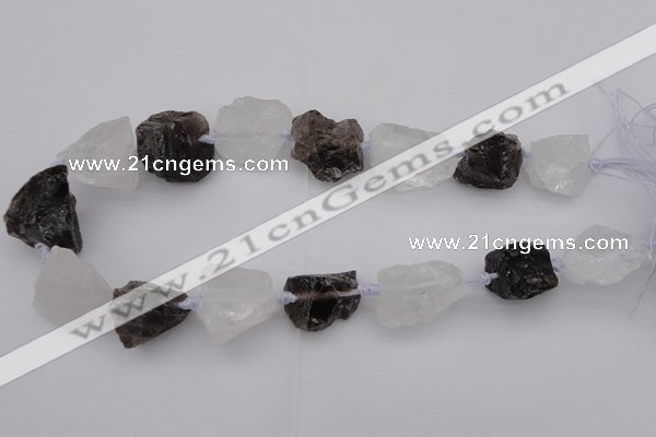 CNG1007 15.5 inches 15*25mm - 25*30mm nuggets white & smoky quartz beads