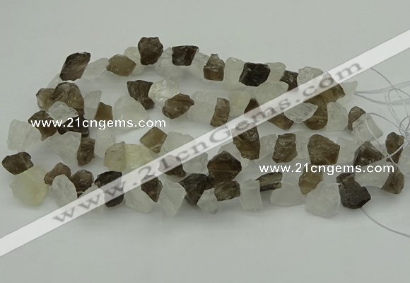 CNG1158 8*12mm - 13*18mm nuggets white crystal & smoky quartz beads