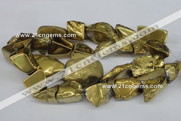 CNG1322 15.5 inches 15*30mm – 25*35mm nuggets plated quartz beads