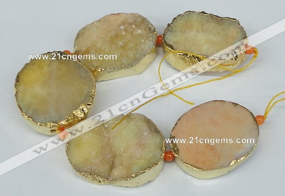 CNG1498 8 inches 30*35mm - 35*45mm freeform agate beads with brass setting