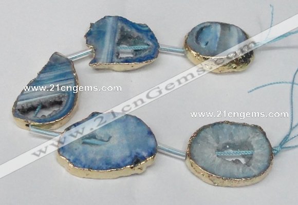 CNG1617 8 inches 22*30mm - 25*35mm freeform agate beads with brass setting