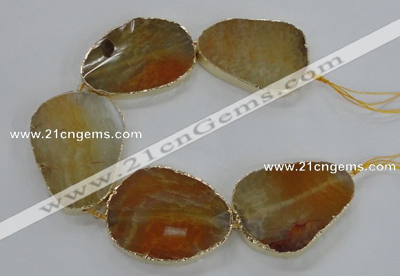 CNG1620 8 inches 35*50mm - 45*55mm freeform agate beads with brass setting