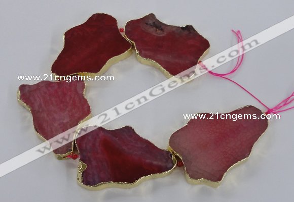CNG1651 8 inches 35*50mm - 45*65mm freeform agate beads with brass setting