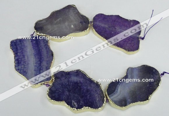 CNG1688 8 inches 35*50mm - 45*65mm freeform agate beads with brass setting