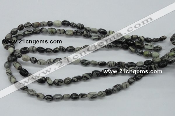 CNG211 15.5 inches 6*8mm nuggets black water jasper beads