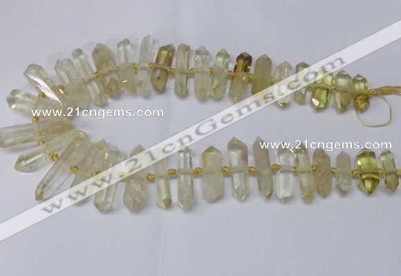 CNG2150 15.5 inches 8*25mm - 10*40mm faceted nuggets lemon quartz beads