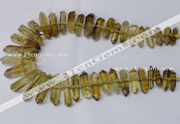 CNG2153 15.5 inches 8*25mm - 10*40mm faceted nuggets lemon quartz beads