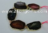 CNG2175 8 inches 30*40mm - 35*45mm freeform agate beads with brass setting