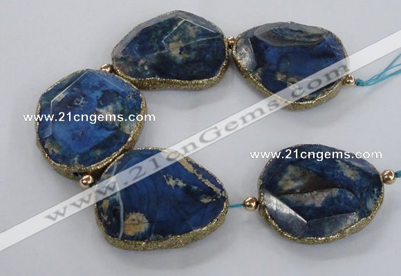 CNG2182 8 inches 40*45mm - 45*50mm freeform agate beads with brass setting