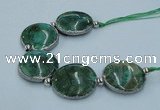 CNG2190 7.5 inches 30mm flat round agate beads with brass setting