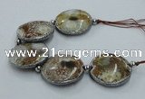 CNG2303 7.5 inches 35mm flat round agate beads with brass setting