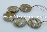 CNG2305 7.5 inches 35mm flat round agate beads with brass setting