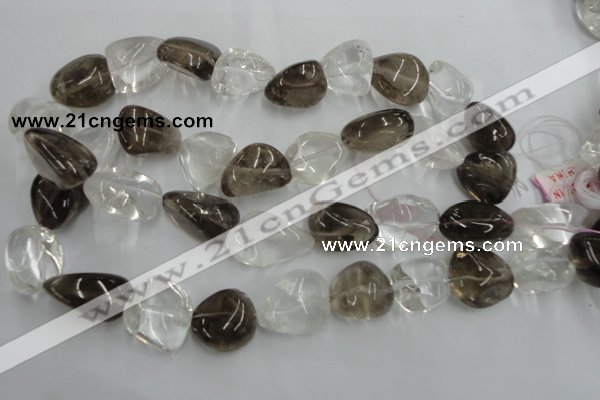 CNG238 15.5 inches 15*22mm nuggets smoky quartz & crystal beads