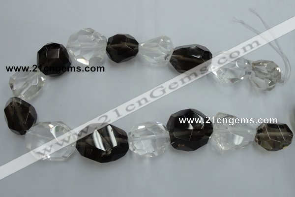 CNG239 18*25mm - 25*30mm faceted nuggets smoky quartz & crystal beads