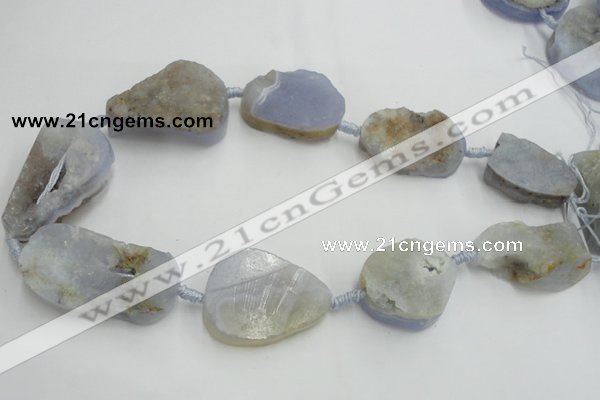 CNG243 18*28mm - 28*45mm faceted nuggets blue chalcedony beads