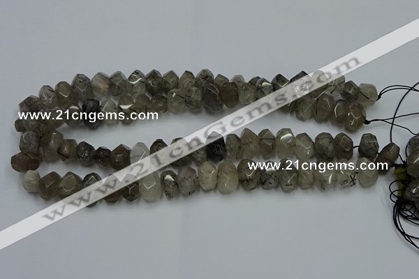 CNG2717 10*14mm - 13*18mm faceted nuggets black rutilated quartz beads