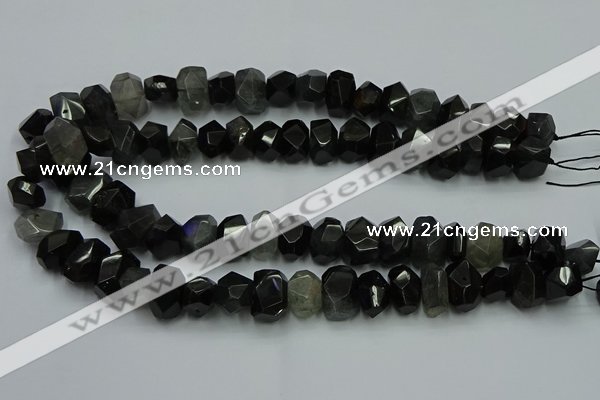 CNG2718 10*14mm - 13*18mm faceted nuggets black rabbit hair beads