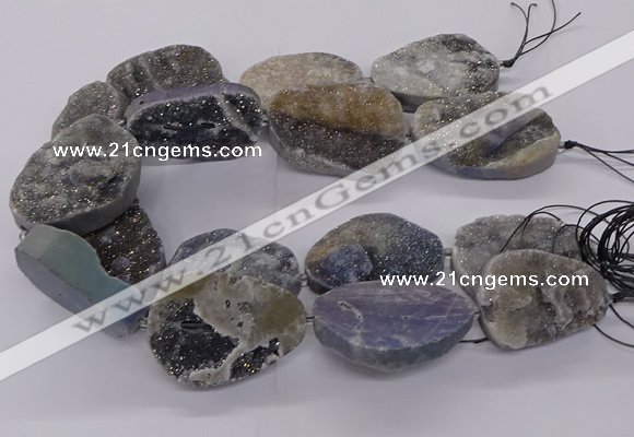 CNG3195 15.5 inches 30*40mm - 35*50mm freeform plated druzy agate beads