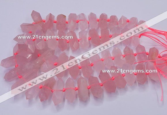 CNG3201 10*25mm - 12*45mm faceted nuggets rose quartz beads