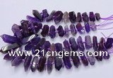 CNG3202 15.5 inches 10*25mm - 12*45mm faceted nuggets amethyst beads