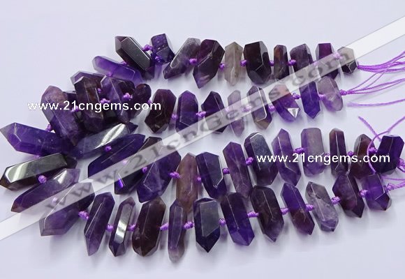 CNG3202 15.5 inches 10*25mm - 12*45mm faceted nuggets amethyst beads