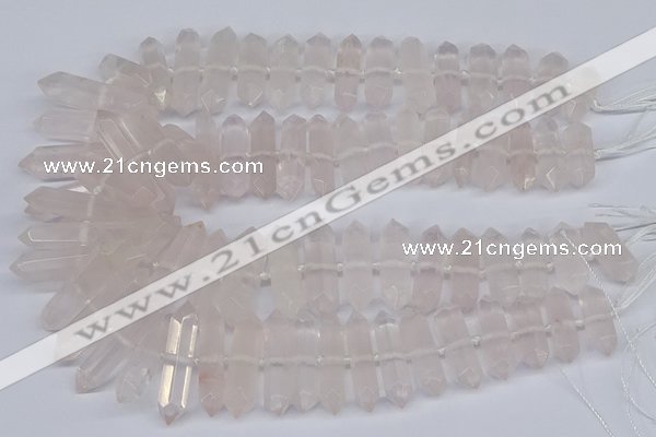 CNG3217 10*25mm - 12*50mm faceted nuggets rose quartz beads