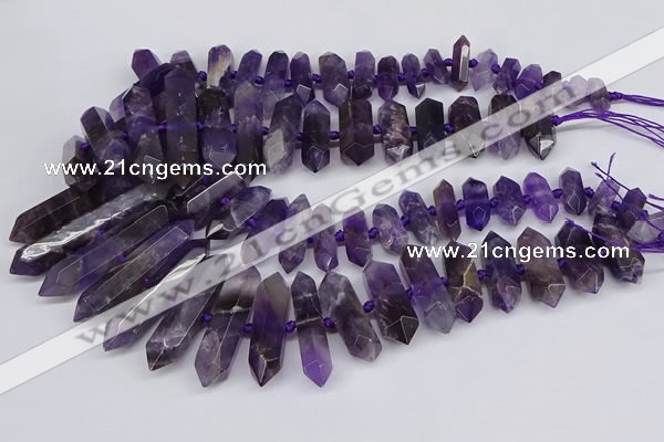 CNG3218 15.5 inches 10*25mm - 12*50mm faceted nuggets amethyst beads