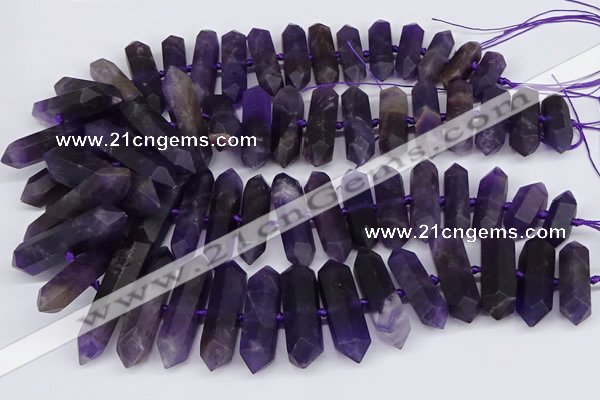 CNG3219 15.5 inches 10*25mm - 12*50mm faceted nuggets matte amethyst beads