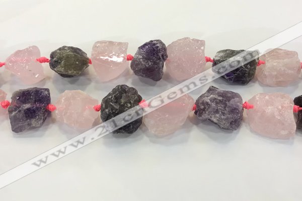 CNG3574 18*20mm - 25*30mm nuggets rough amethyst & rose quartz beads