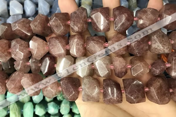 CNG3606 13*20mm - 15*24mm faceted nuggets strawberry quartz beads