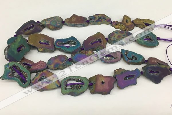 CNG3648 15.5 inches 22*30mm - 30*40mm freeform plated druzy agate beads